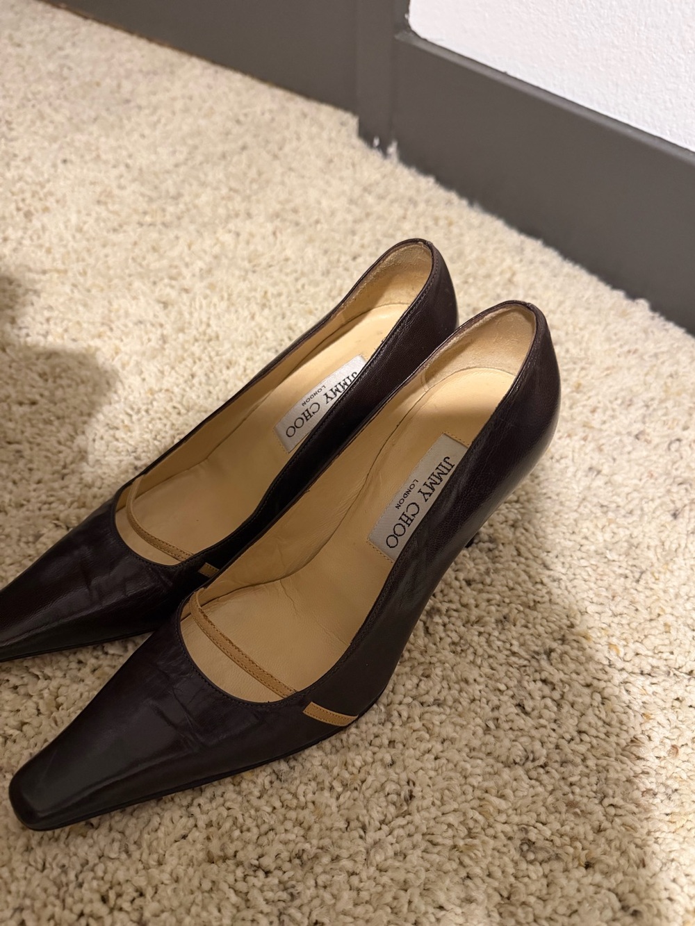 Jimmy Choo Dark Brown Leather Pointed Toe Pumps